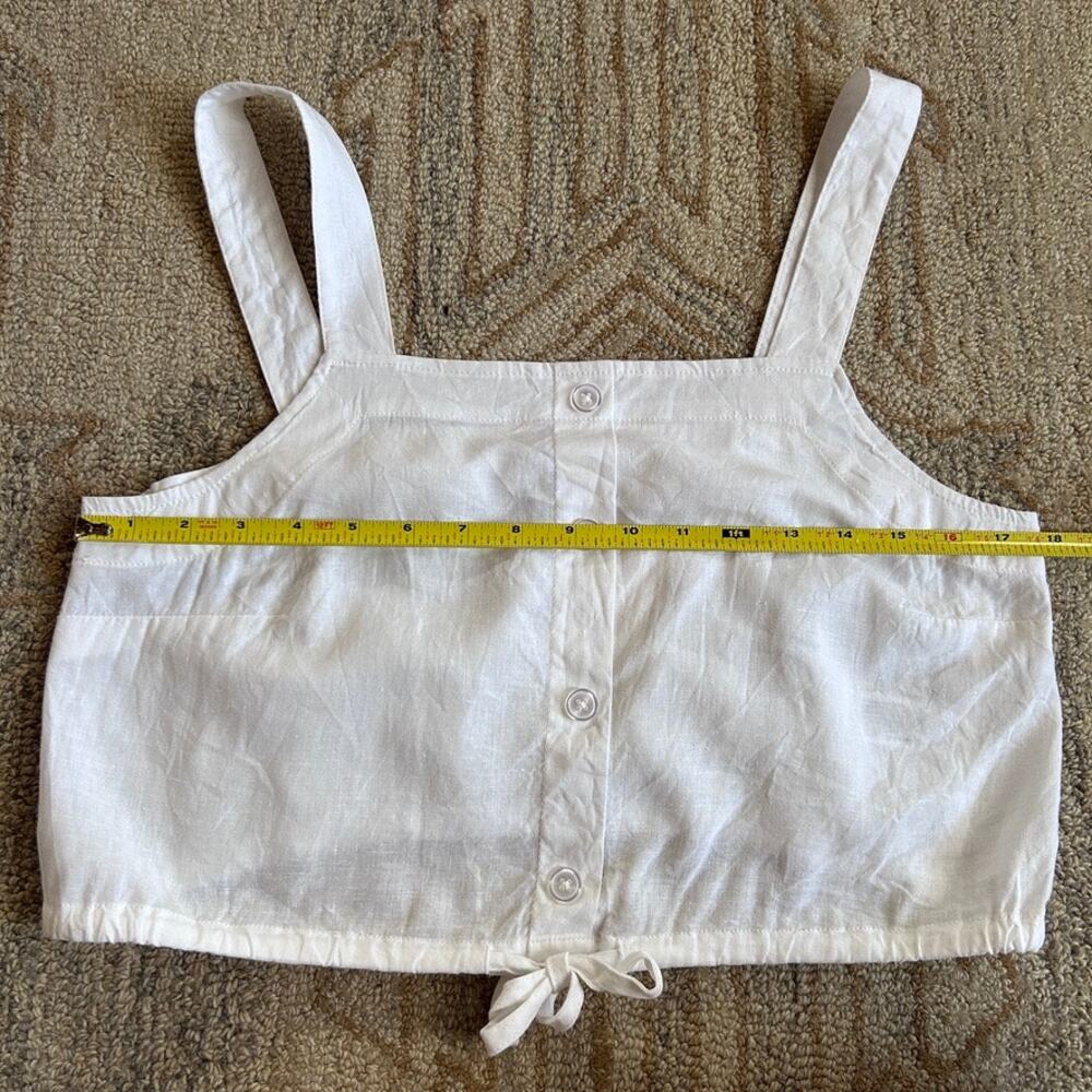 Linen Crop Top Euro Summer Square Neck Peasant Coastal Prairie Tie Hem Women M - Picture 6 of 8